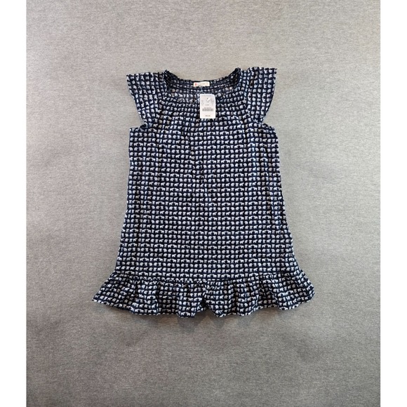 Crewcuts Other - Crewcuts Dress Girls 5 Blue‎ White Elephant AOP Cap Sleeves Ruffled Hem NWT